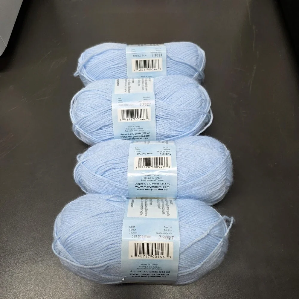 Mary Maxim Twinkle Baby Yarn Lot 4 Skeins 50g 230 Yd Blue Acrylic Knit Crochet